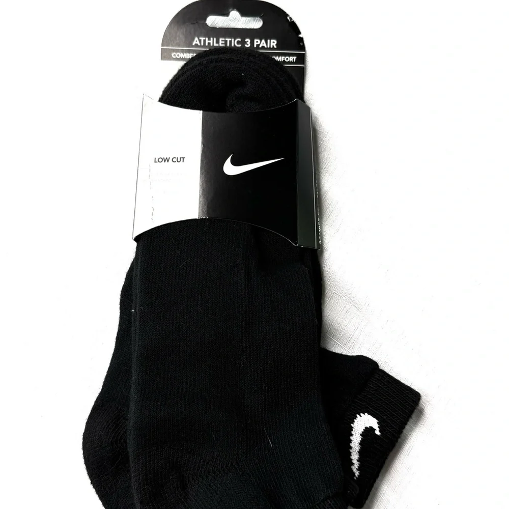 Nike Black Low Cut Athletic Socks 3 Pair Comfort Cotton Cushioned Size 6.5-12